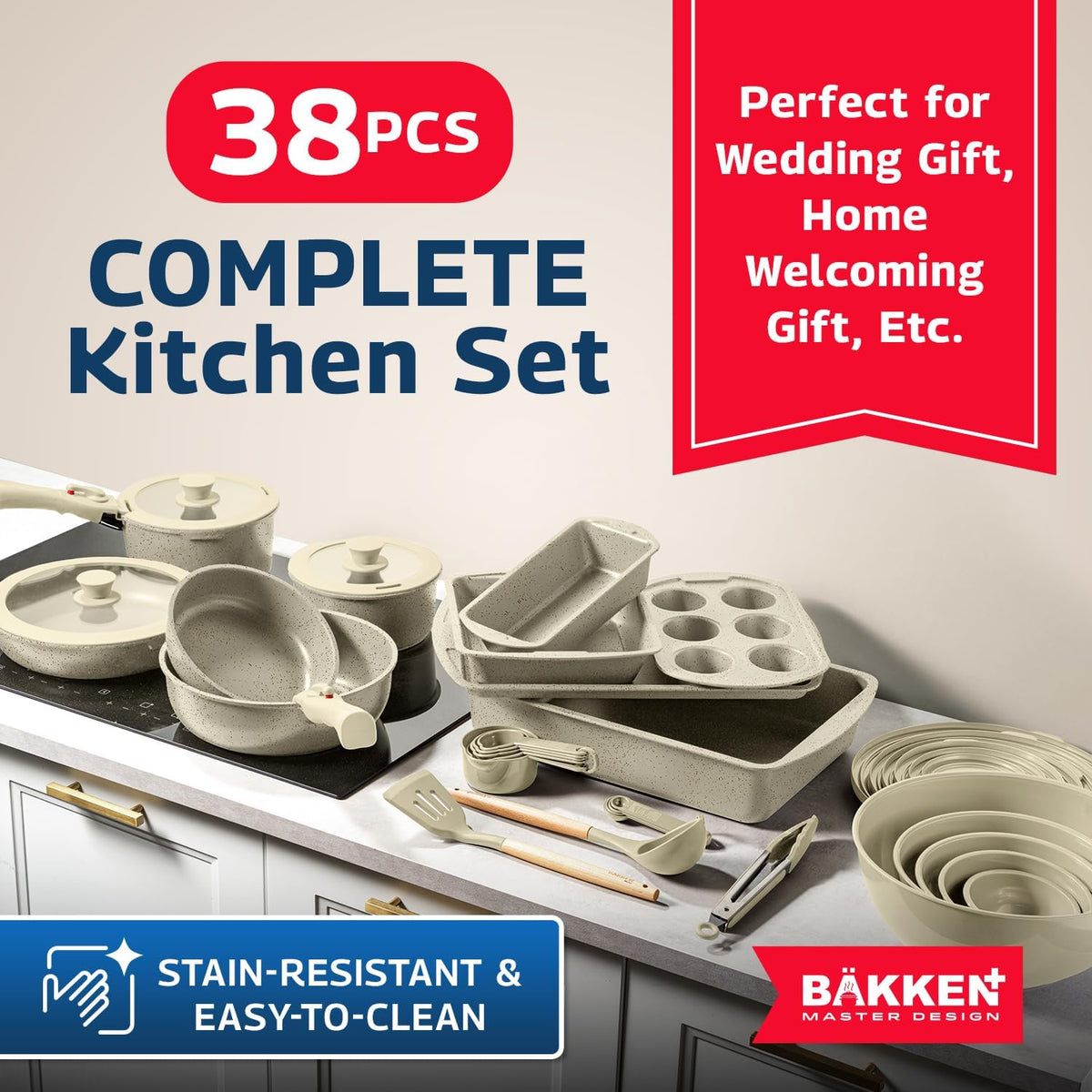 Bakken Master 38 Piece Granite Cookware and Bakeware Set – Nonstick