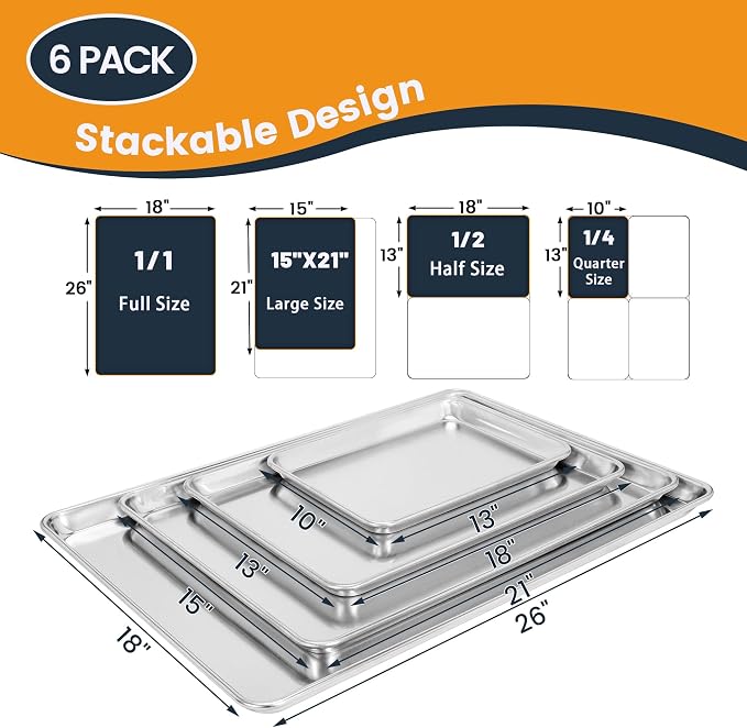 6 Pack Half Size Baking Sheet Pan, Aluminum Commercial Cookie Sheet Pan - Image 7