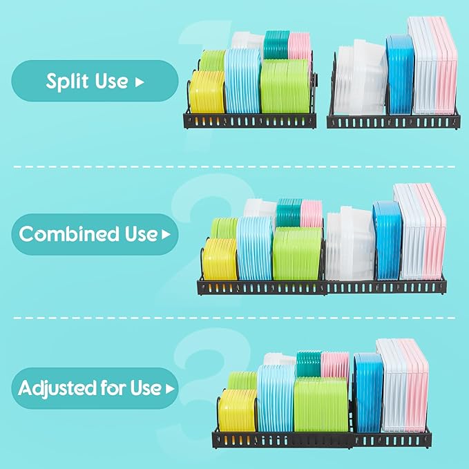 Expandable Food Container Lid Organizer, Large Capacity Adjustable 8 Dividers - Image 5