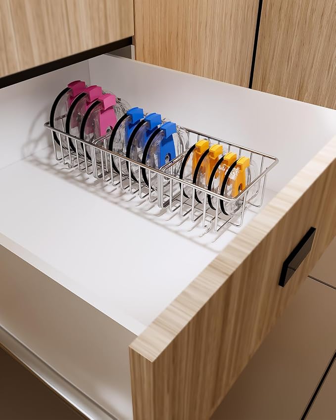 YQh tumbler lid organizer, Stainless Steel Kitchen Container Cover Holder - Image 4