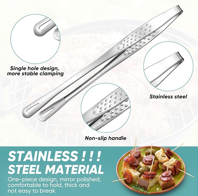 meekoo 6 Pcs 7.8 Inches Stainless Steel Korean BBQ Grill Tongs Japanese - Image 3