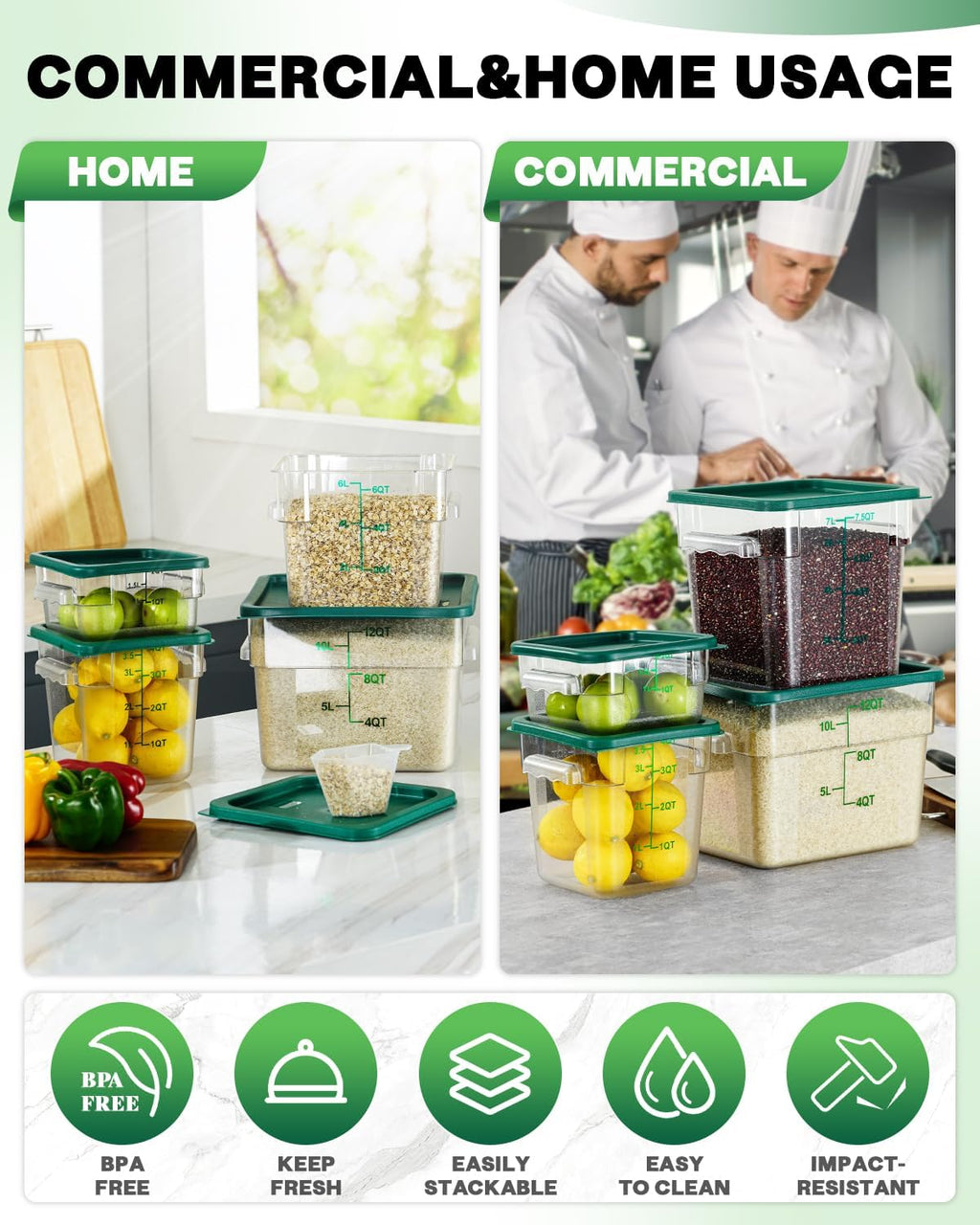 2QT&4QT NSF Food Storage Containers: 8 PCS[Food Grade]