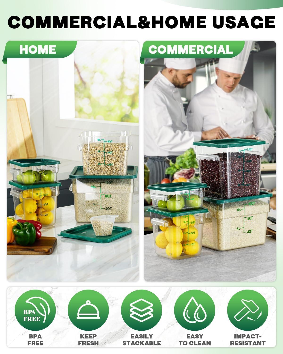 2QT&4QT NSF Food Storage Containers: 8 PCS[Food Grade]