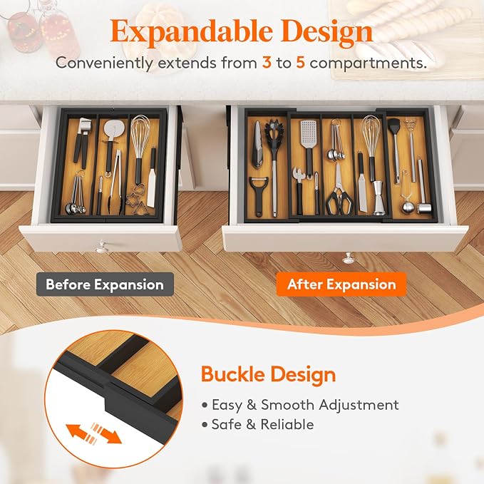 Lifewit Utensil Organizer for Kitchen Drawer, Expandable Cooking Utensil Tray - Image 5