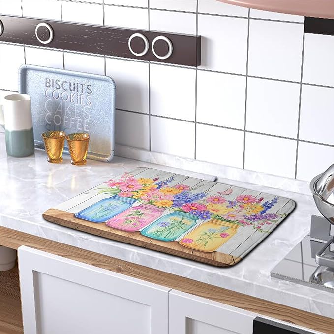 Daisy Dish Drying Mat for Kitchen Counter Spring Summer Flowers Vases Dishes - Image 5