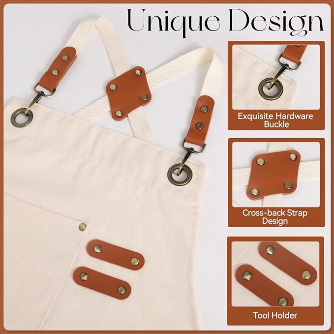 Chef Aprons for Men Women with Large Pockets, Cotton Canvas Water Repellent - Image 5
