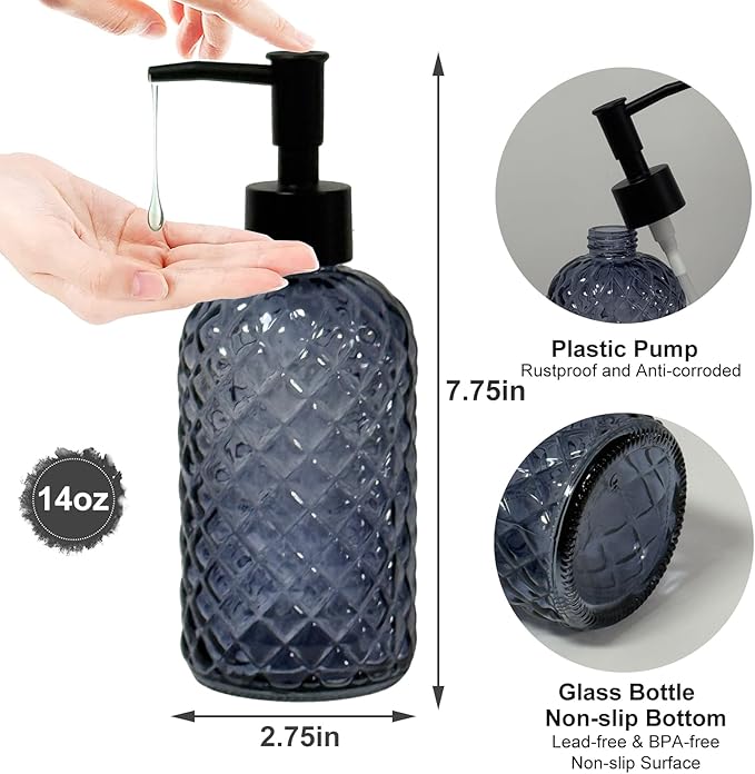 Glass Dish Soap Dispenser for Kitchen, 13.5oz Refillable Liquid Hand Soap - Image 2