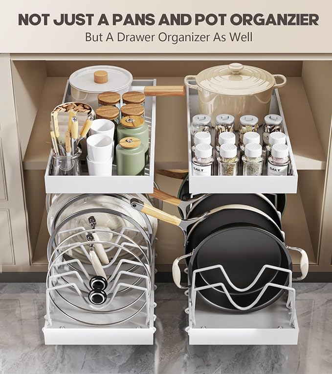 Lozovin Pull Out Pots and Pans Organizer Under Cabinet, Sliding Lid Holder and - Image 5