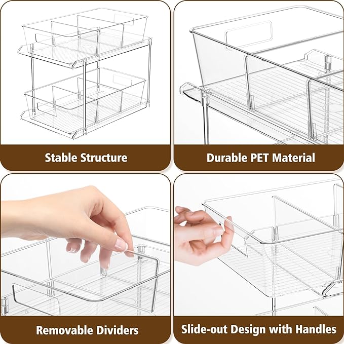 Fabspace Pull-out Home Organizer, 2 Pack 2 Tier Clear Bathroom Organizer - Image 4