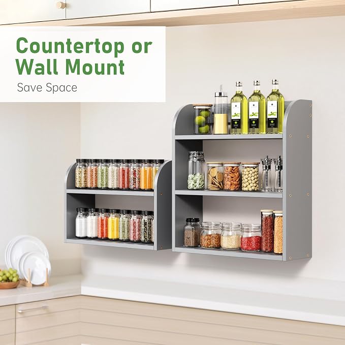 ROMGUAR CRAFT 3 Tier Bamboo Spice Rack, Countertop or Wall Mounting Wood Spice - Image 4