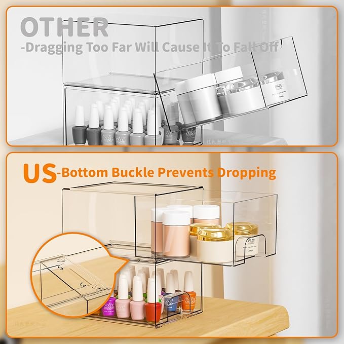 Yieach 2 Pack Clear Stackable Storage Drawers, 4.4'' Tall Acrylic Drawer - Image 4