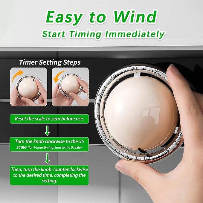 Mechanical Kitchen Timer, Cute Wind Up 60-Minute Manual Countdown - Image 3