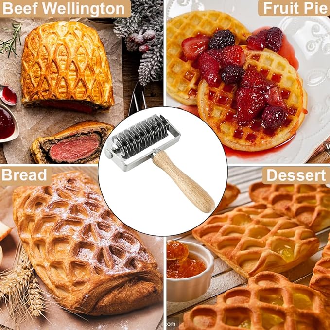Pastry Lattice Roller Cutter, Stainless Steel Multi-Wheel Dough Cutter - Image 2