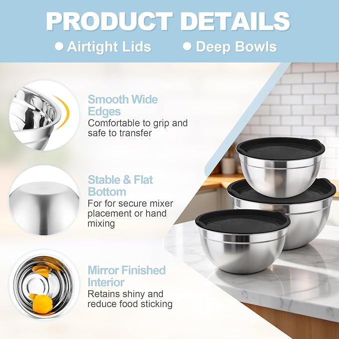 TeamFar Mixing Bowls, Stainless Steel Nesting Salad Bowls - Image 3