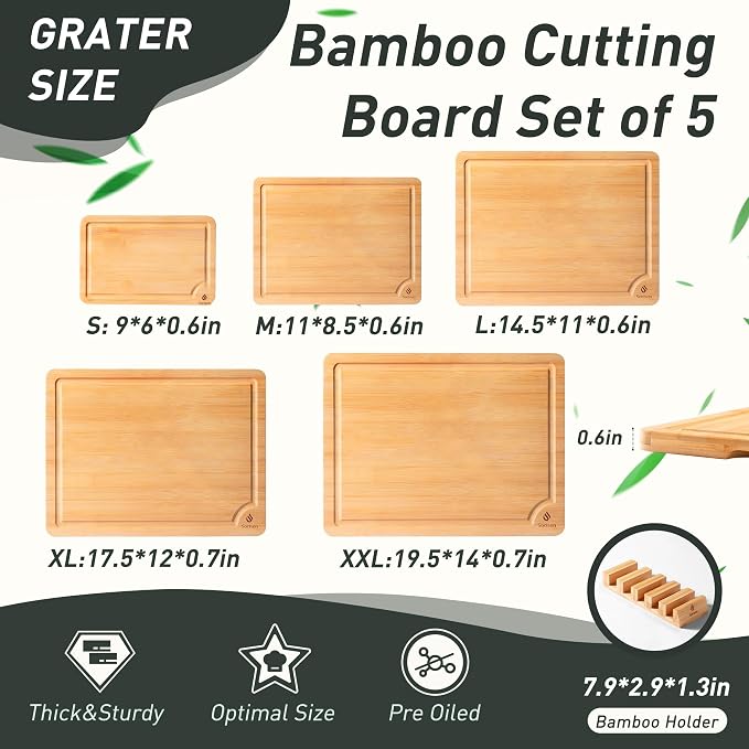 5 Packs Bamboo Cutting Board Set - Image 2