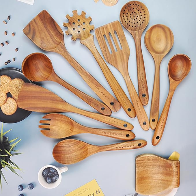 Wooden Spoons for Cooking, Wooden Utensils for Cooking 11 Pcs Wooden Kitchen - Image 3