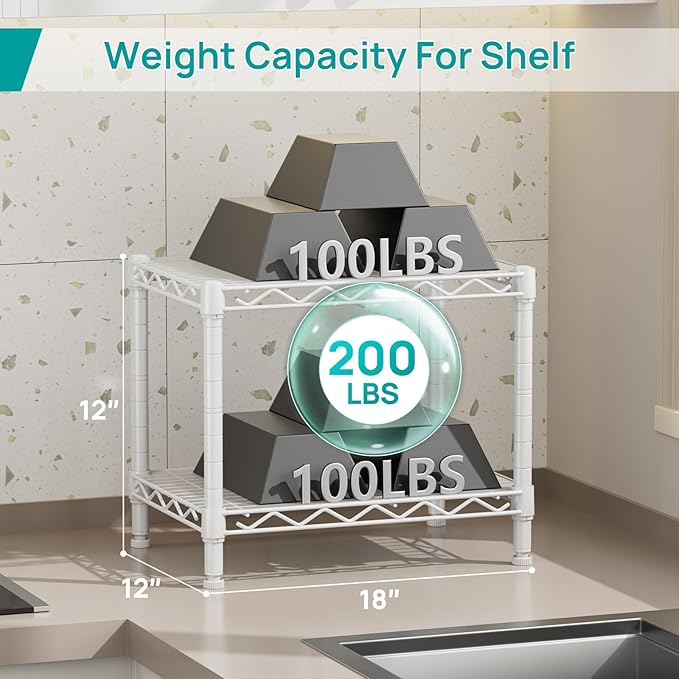 SINGAYE 2 Small Shelves Kitchen Storage Shelf Wire Shelving Unit Metal Shelf - Image 3