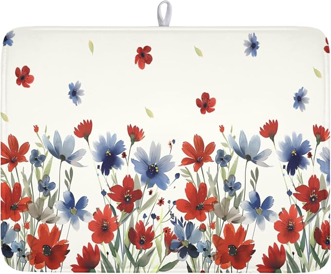 4th of July Floral Dish Drying Mat by Unknown