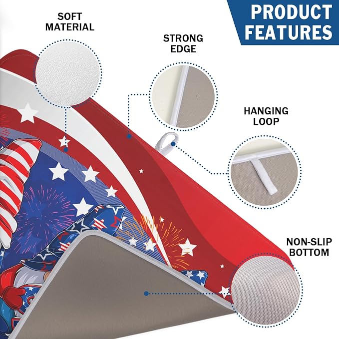 Kawani 4th of July Dish Drying Mat 18x24 Inch Spring Summer Patrioti Gnome - Image 3