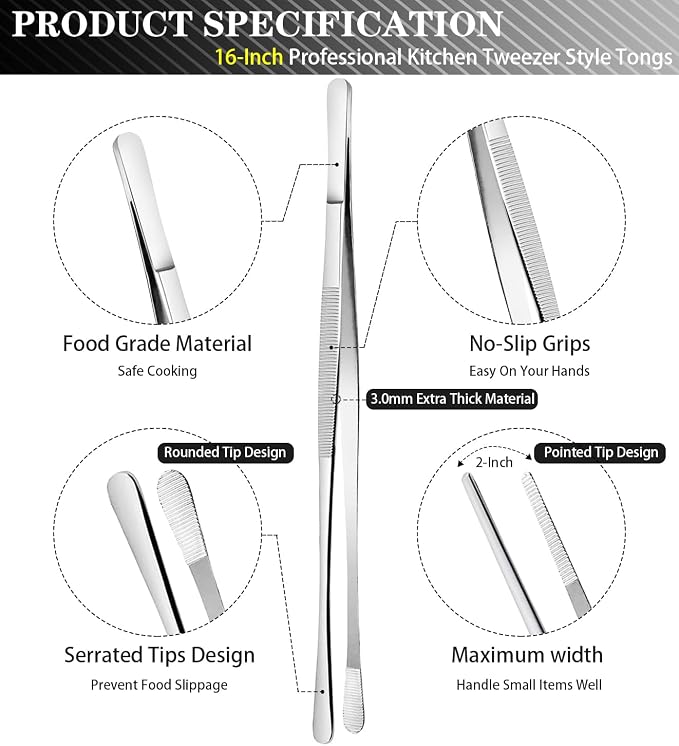 JETKONG 2 Pcs 16'' Tweezer Tongs, Extra Large Food Tweezers, Extra Long Kitchen - Image 2