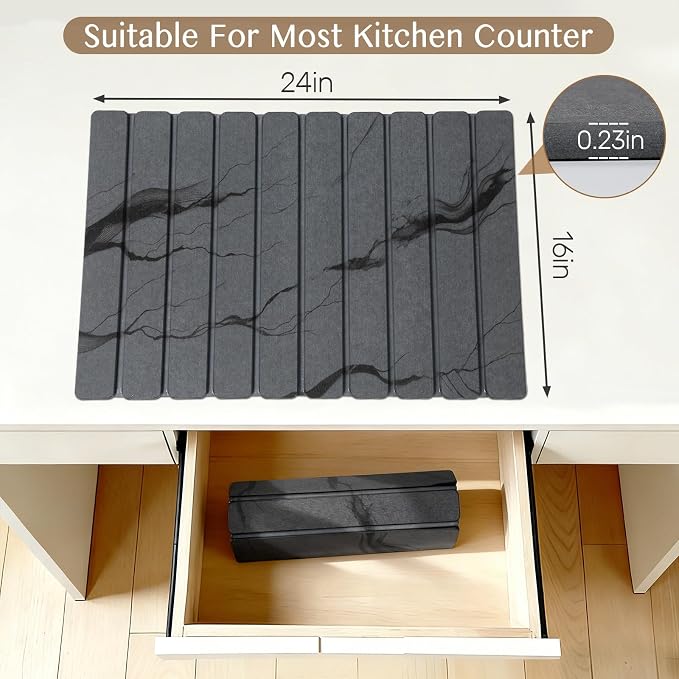 Large Stone Dish Drying Mat for Kitchen Counter, Thin & Light Quick Dry Stone - Image 5