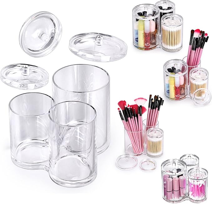 Hipiwe Clear Acrylic Cotton Swab Holder Preminm Quality Round Container Cotton - Image 4