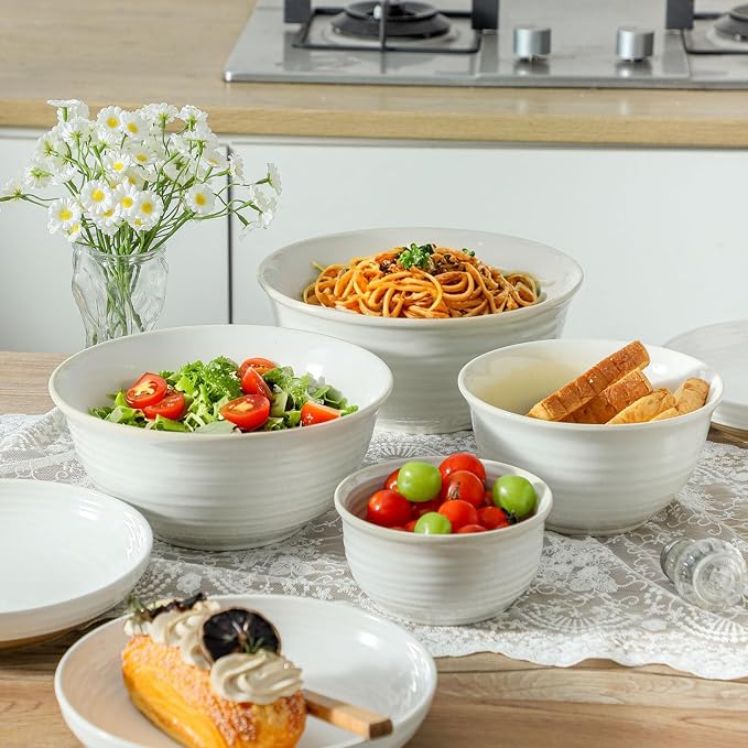 Hasense Porcelain Mixing Bowls, 2.8/2.1/1.0/0.5 Qt, Handmade Large Salad - Image 7