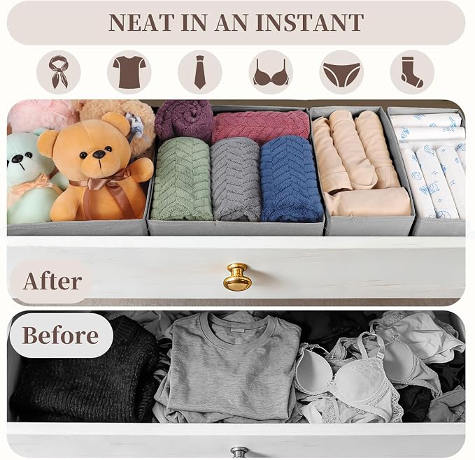 Drawer Organizer Clothes, 16 Pack Dresser Organizer Bins, Foldable Closet - Image 3