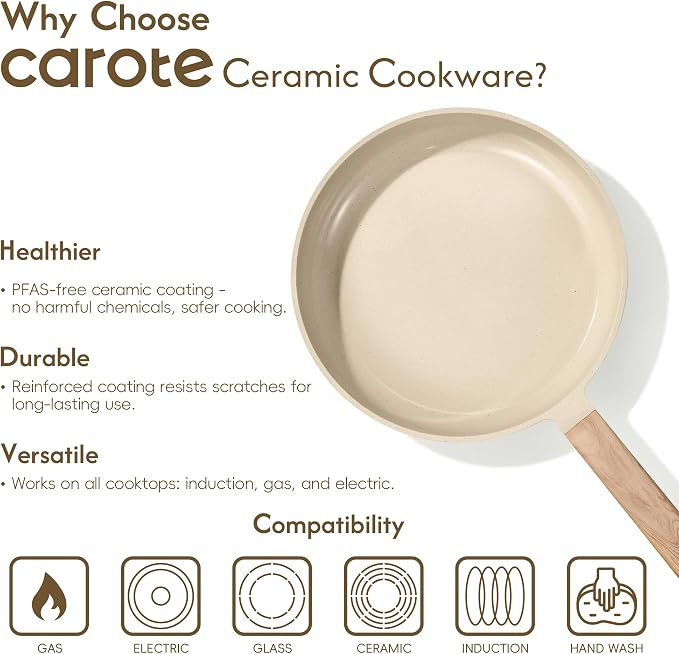 CAROTE 22Pcs Pots and Pans Set Non stick, Ceramic Cookware Set, Non-toxic - Image 6