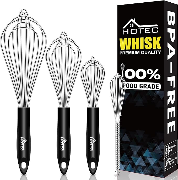 HOTEC 4 Pieces Stainless Steel Whisks Set, Wire Balloon Whisks Egg Beater by Hotec