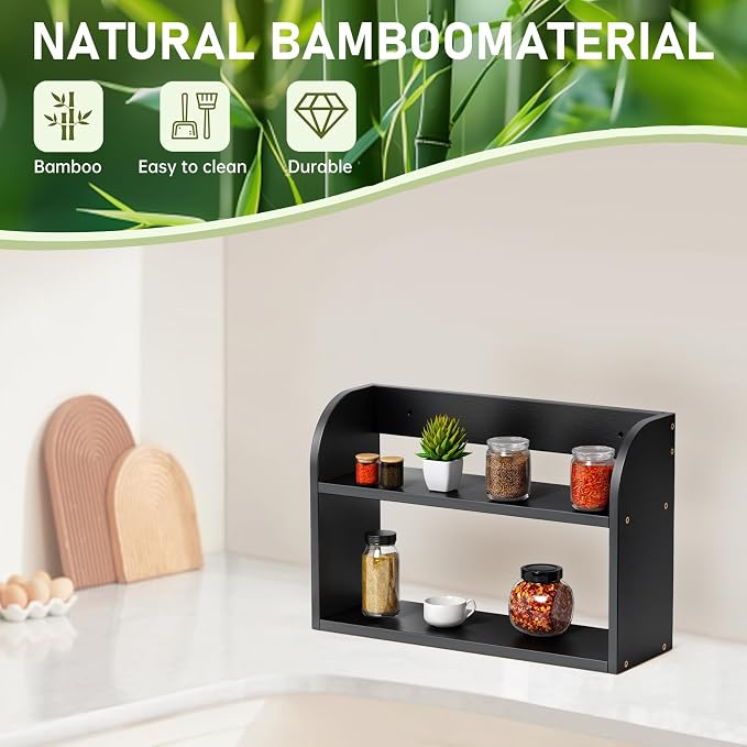 ROMGUAR CRAFT 2 Tier Bamboo Spice Rack, Countertop or Wall Mounting Wood Spice - Image 5