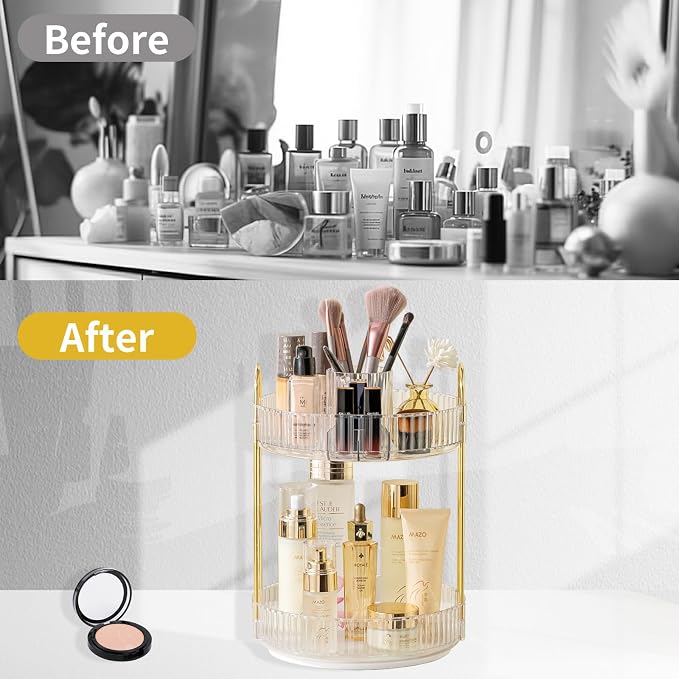 Asayuee 360 Rotating Makeup Organizer, 2 Tier Large Capacity Make Up Organizers - Image 5