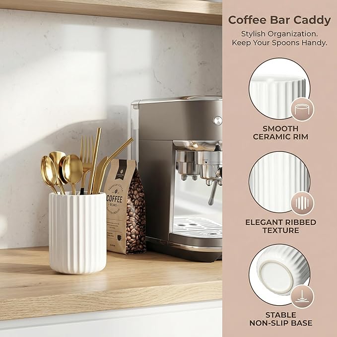 Ceramic Spoon Holder for Coffee Bar, Upright Tea Spoon Holder Cup, Coffee - Image 3