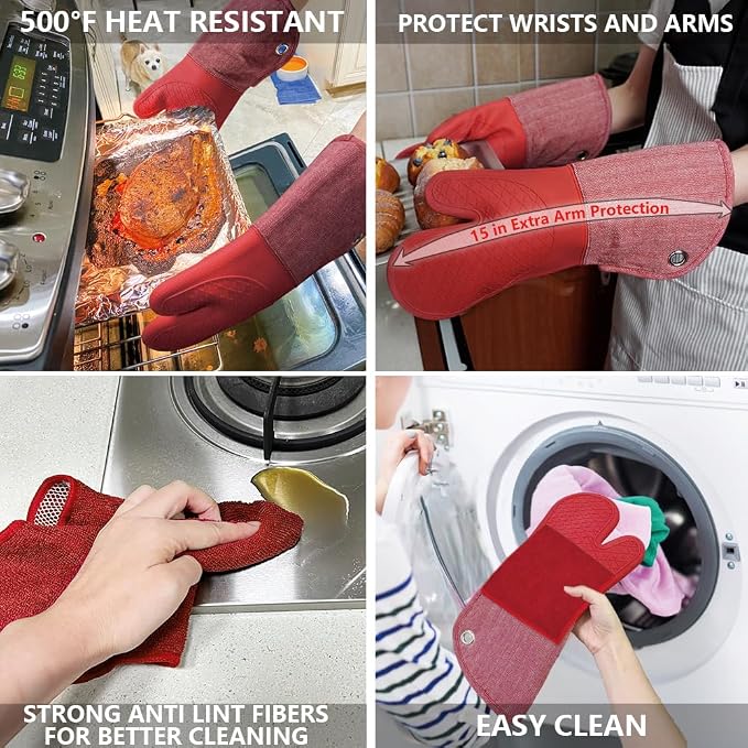 Professional Microwave Silicone Oven Mitts one Pair, Kitchen Mitten Set - Image 9