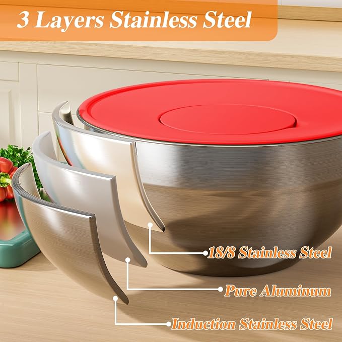 Mixing Bowls with Lids Set, Kitchen Food Organizers Nesting Mixing Bowl - Image 6