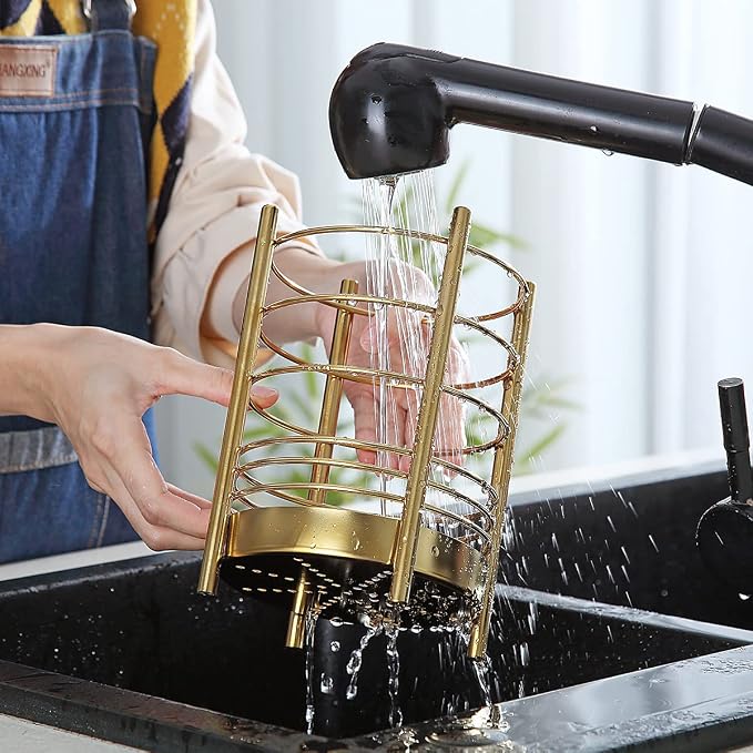 Gold Kitchen Utensil Holder for Kitchen Counter, Stainless Steel Utensil Crocks - Image 6