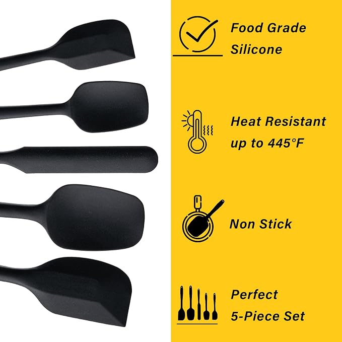 Silicone Spatula Set, 5 Piece Food Grade Rubber Spatulas - Image 3