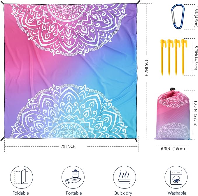 WIWIGO Beach Blanket Waterproof Sandproof Beach Mat 79" X 83"/10'x9'for 2-8 - Image 2