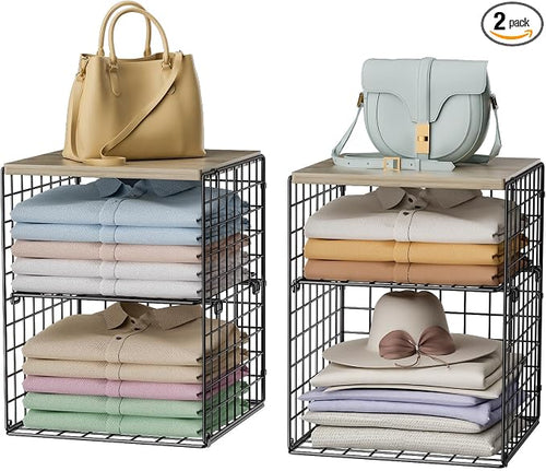 4-Tier Stackable Closet Organizers and Storage, Adjustable Dividers & Wood Top by Hencawima