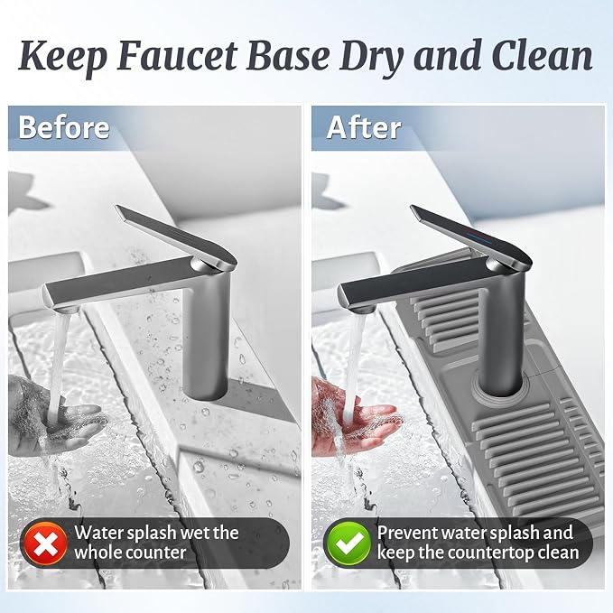 PoYang 17.7 inch Faucet Mat for Kitchen Sink Splash Guard, 7° Slope Silicone - Image 7
