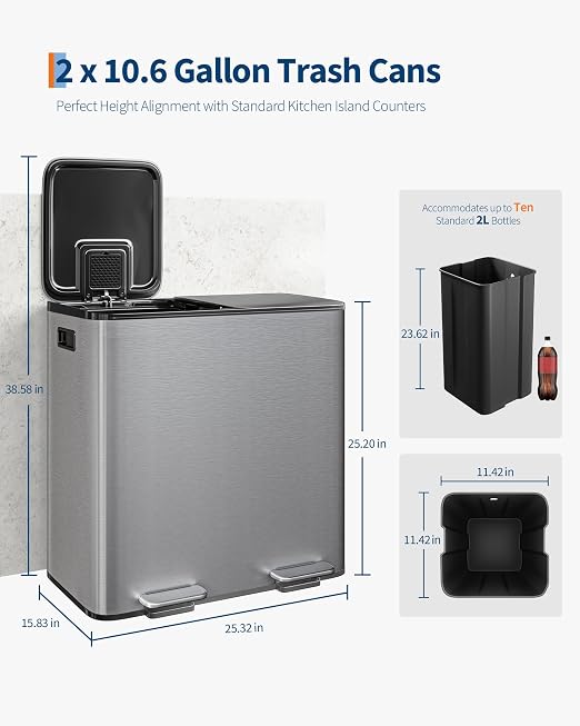 Garvee Double Trash Can, 2 x 10.6 gal Garbage Can - Image 6