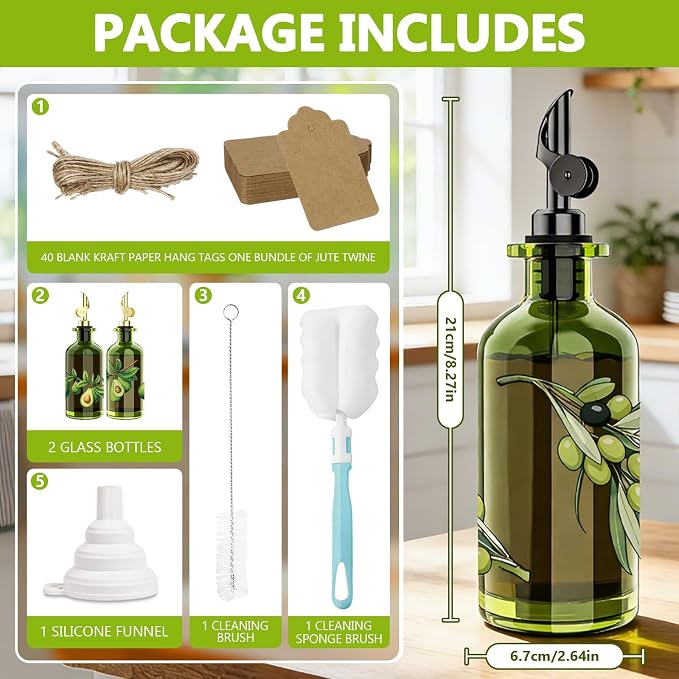 COOLMI Olive Oil Dispenser Bottle Set of 2-12oz Glass Oil & Vinegar Cruet - Image 8