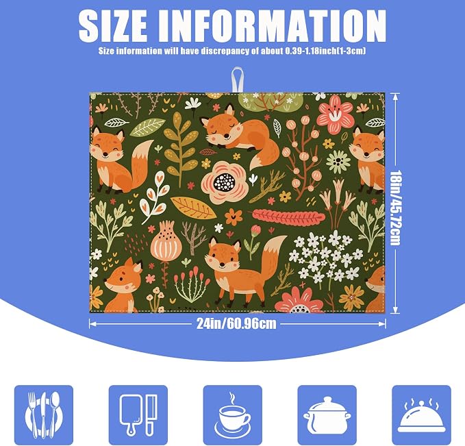 Cute Fox Dish Drying Mat for Kitchen Counter Animals Drying Pad Absorbent - Image 2