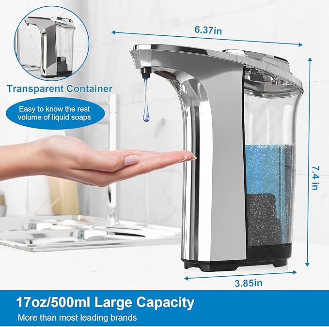 PZOTRUF Automatic Soap Dispenser, Touchless Dish Soap Dispenser 17oz/500ml - Image 3