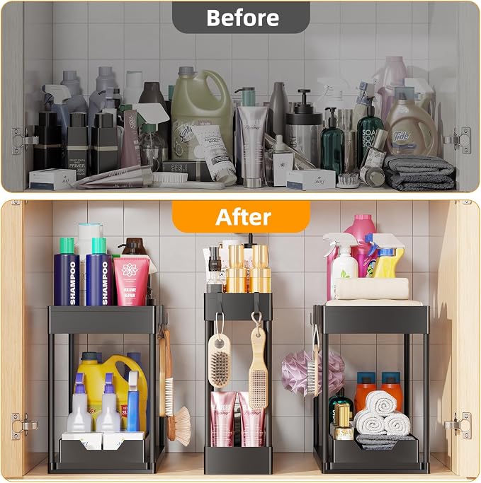 Simple Trending 3 Pack Under Sink Organizer, Pull-Out Cabinet Organizer Drawer - Image 7
