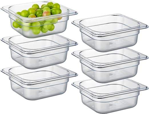 CURTA 6-Pack 1/6 Size 2.5" Deep NSF Polycarbonate Food Pans | Dishwasher & by CURTA