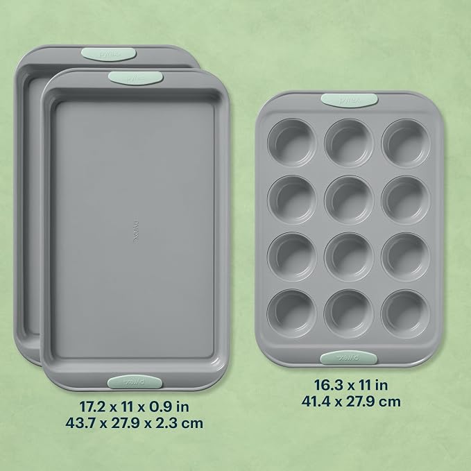 Pyrex 3-Piece Metal Cookie & Muffin Sheet Bakeware Set, Lightweight Stainless - Image 2