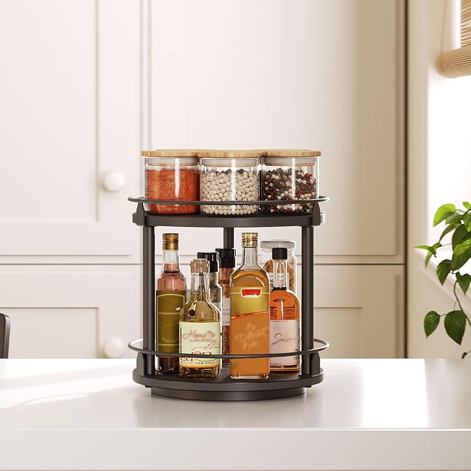 YATINEY Lazy Susan Organizer, Rotating Spice Rack, 2 Tier Spice Turntable - Image 2