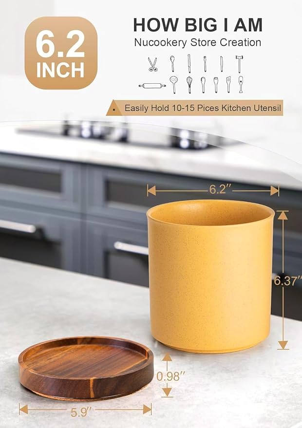 Nucookery 360°Rotating Utensil Holder, 7.2" Large Utensil Crock, Farmhouse - Image 2