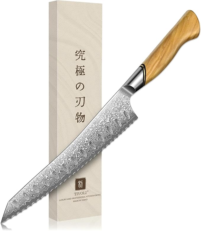TIVOLI Bread Knife – Damascus VG-10 Serrated Knife by TIVOLI